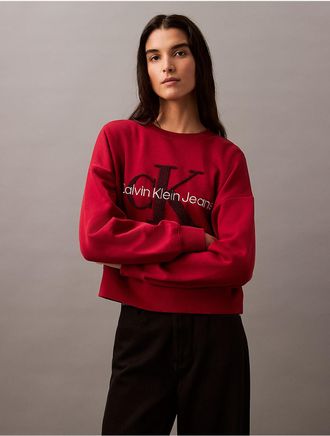 Calvin Klein Jeans Calvin Klein Womens Chenille Monogram Logo Fleece Crewneck Sweatshirt - Red - XS