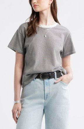 Treasure & Bond Favorite Cotton T-Shirt in Ivory- Black Micro Stripe at Nordstrom, Size Xx-Small