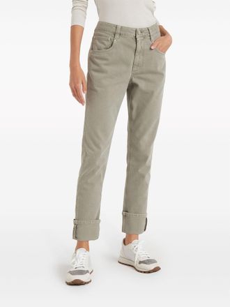 Brunello Cucinelli Cuffed Cotton Trousers - Green