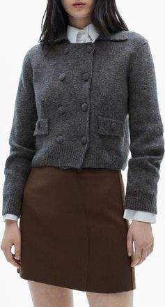 Mango Double Breasted Crop Knit Jacket in Grey at Nordstrom, Size Large