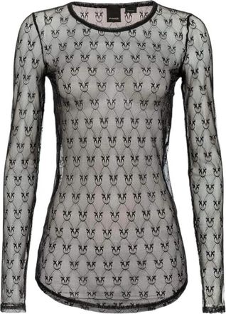 Pinko Jacquard kanten top met lange mouwen - Dames - Longsleeves - Zwart - S - Tops