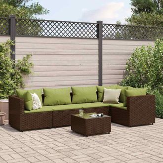 vidaXL Vidaxl - Set Muebles De Jard&iacute;n 6 Piezas Y Cojines Rat&aacute;n Sint&eacute;tico Marr&oacute;n