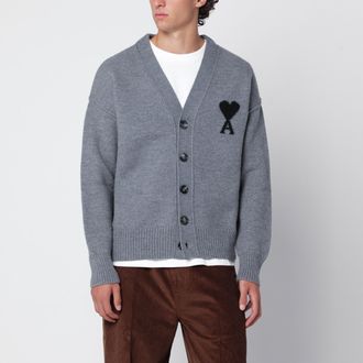 Ami Cardigan Ami De Coeur grigio in lana merino