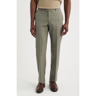 Berle Lightweight Flat Front Mesh Weave Wool Dress Pants in Green Mix at Nordstrom, Size 38