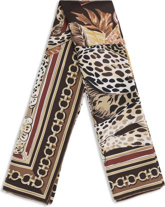 Ferragamo Womens Leopard-Print Silk Scarf Brown Patterned Light-Pastel Light/pastel Scarfs