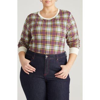 Universal Standard T Rex Long Sleeve Tee in Purple Plaid at Nordstrom, Size 2Xl