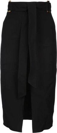 Elisabetta Franchi Belt-Detail Midi Rok - Dames - Midirokken - Zwart - M - Leer - Rokken