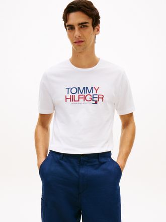 Tommy Hilfiger T-Shirt TOMMY HILFIGER BRAND LOVE BIG TEXT, Herren, Gr. XXL, wei&szlig;, Single Jersey, Obermaterial: 100% Baumwolle, unifarben, regular fit normal, Rundhal