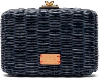 Frances Valentine Paige Wicker Box Clutch in Navy at Nordstrom