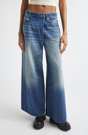 R13 Nico Wrap Wide Leg Jeans in Raine Blue at Nordstrom, Size 28