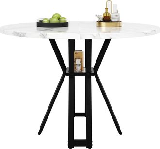 STILVORA Mesa De Comedor Redonda En Mdf Y Metal Con Motivo Marmoleado, Patas Negras Ajustables - 100&times;100&times;76 Cm, Negro