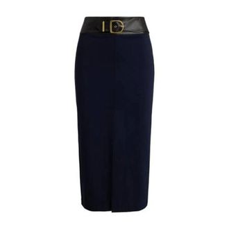 Ralph Lauren Midi Skirts, female, Blue, Size: 2XS Buckle-Trim Ponte Pencil Midi Skirt