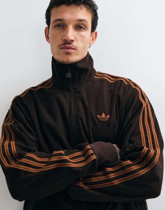 adidas Originals firebird top della tuta in corduroy marrone