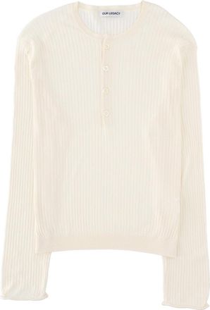 Our Legacy Neutrals Fine Henley Ribbed Wavy T-Shirt