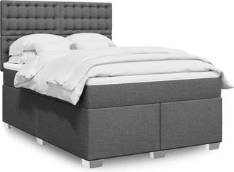 vidaXL Vidaxl - Cama Box Spring Con Colch&oacute;n Tela Gris Oscuro 140x190 Cm