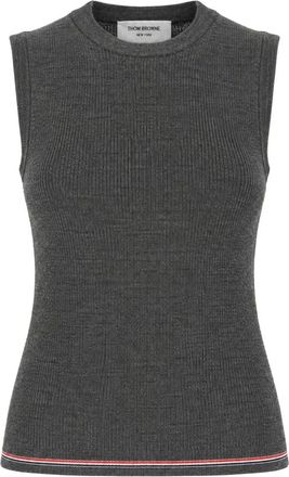 Thom Browne Maglia Girocollo in Lana Merino RWB - - Knitwear - Donna - Grigio - M