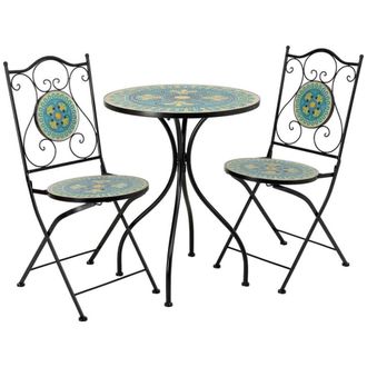 Wanderlust Deco Mesa y 2 sillas de metal y mosaico