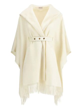 Moncler hooded fringed-hem cape - women - Virgin Wool/Polyamide - OS - Neutrals