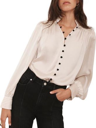 Mint Velvet Contrast Satin Blouse in Cream at Nordstrom, Size X-Large