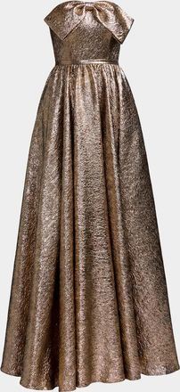 Mac Duggal Metallic Brocade Bow Strapless Gown