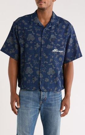 Honor The Gift Floral Indigo Twill Camp Shirt in Blue at Nordstrom Rack, Size Medium