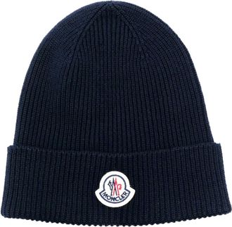 Moncler Accessoires, unisex, Blauw, ONE Size, Wol, Ribbed-knit Muts