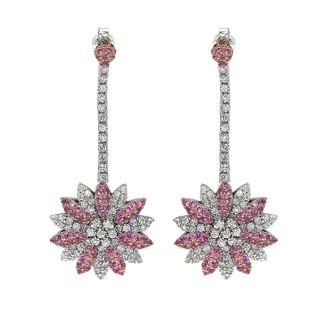 Suzy Levian Sterling Silver Pink Sapphire and Diamond Accent Florwer Earring