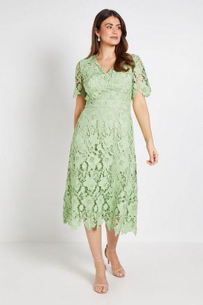 Wallis Womens Lace Waist Detail Midi Dress - Green - Size 14 UK