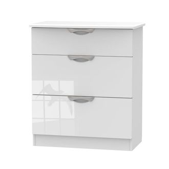 Welcome Furniture Cairo Ready Assembled Deep Chest of Drawers with 3 Drawers - White Gloss & White - Welcome Furniture | TJ Hughes