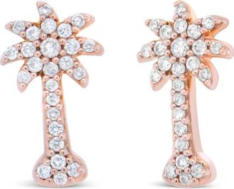 House of Brilliance 10K Rose Gold 1/4 Ct Diamond Palm Tree Stud Earrings in Pink at Nordstrom