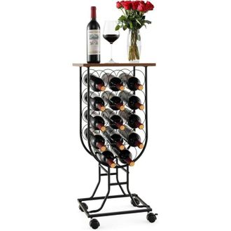 Costway Costway - Botellero para 14 Botellas de Vino con Ruedas Desmontables y Bloqueables, Organizador Móvil de Almacenamiento de Vino con Tapa, Marco de