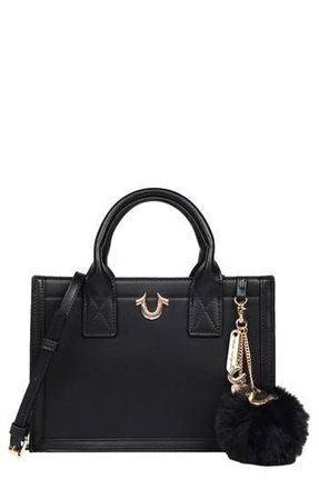 True Religion Pompom Keychain Horseshoe Tote Bag in Black at Nordstrom Rack