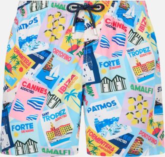 MC2 Saint Barth Man Lightweight Fabric Swim-shorts Lighting With Postcard Print