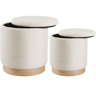 TecTake 2 taburetes redondos, tejido boucl&eacute; con almacenamiento, crema