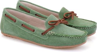 Desa Womens Leather Slip-Ons - Natural Rubber Sole, Flat Heel, Breathable | Green - 36