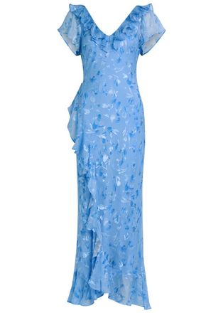 Rixo Rixo Meadow Devor&eacute; Silk-blend Midi Dress - Blue - 16 (UK 16 / XL)
