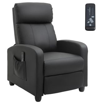 HOMCOM Recliner Black Sofa Chair PU Leather Massage Armcair w/ Footrest and Remote Control for Living Room - Bedroom - Home Theatre - Home Living | TJ Hughe