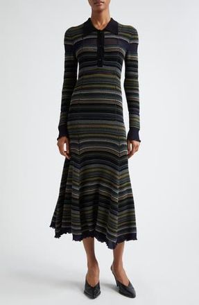 3.1 Phillip Lim Stripe Long Sleeve Knit Shirtdress in Black Multi at Nordstrom Rack, Size Large