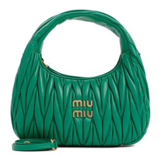 Miu Miu Tassen, Dames, Groen, ONE Size, Leer, Small Wander Matelass&eacute; Hobo Bag