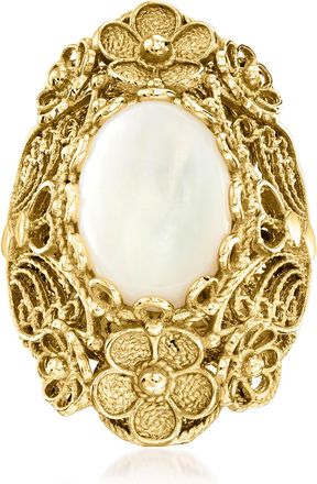 Ross-Simons Mother-Of-Pearl Floral Filigree Ring in 18kt Gold Over Sterling