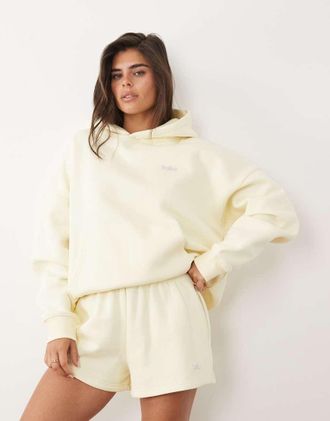 KAIIA Felpa con cappuccio oversize in misto cotone color limone con logo argentato effetto metalo in coordinato-Giallo