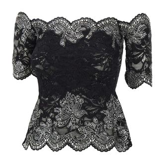 Paco Rabanne Blouses, female, Black, Size: 2XS Off-The-Shoulder Short Sleeve Lace Top
