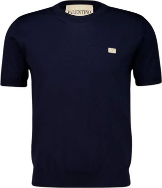 Valentino Garavani Tops, Heren, Blauw, L, Wol, Virgin Wool Knit T-Shirt