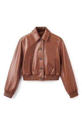 Mango Selection Leather Bomber Jacket in Medium Brown at Nordstrom Rack, Size Small