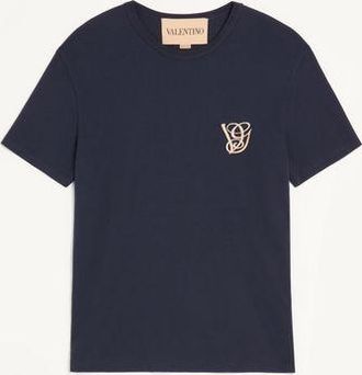 Valentino Cotton T-Shirt With Vg Patch Man NAVY XXL