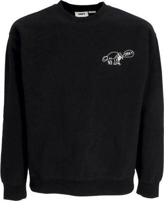 Obey Zwarte Hond Doodle Crew Fleece Sweatshirt - Heren - Sweatshirts - Zwart - XL - Katoen - Hoodies & sweatvesten