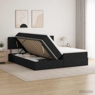 vidaXL Vidaxl Letto Con Contenitore Led E Materasso Nero 200 X 200 Cm Tessuto