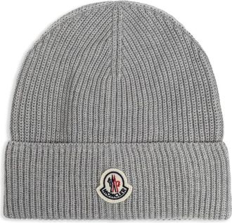 Moncler Logo Fold Beanie Muts - unisex - Hoeden - Grijs - L - Wol - Accessoires