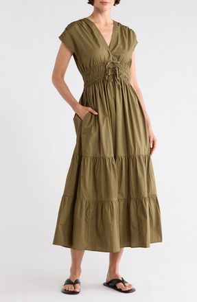 CeCe by Cynthia Steffe V-Neck Cotton Midi Dress in Olive Green at Nordstrom Rack, Size X-Large