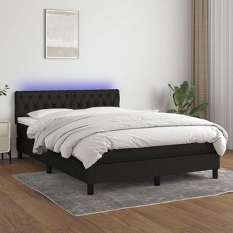 vidaXL Vidaxl - Cama Box Spring Colch&oacute;n Y Luces Led Tela Negro 140x190 Cm